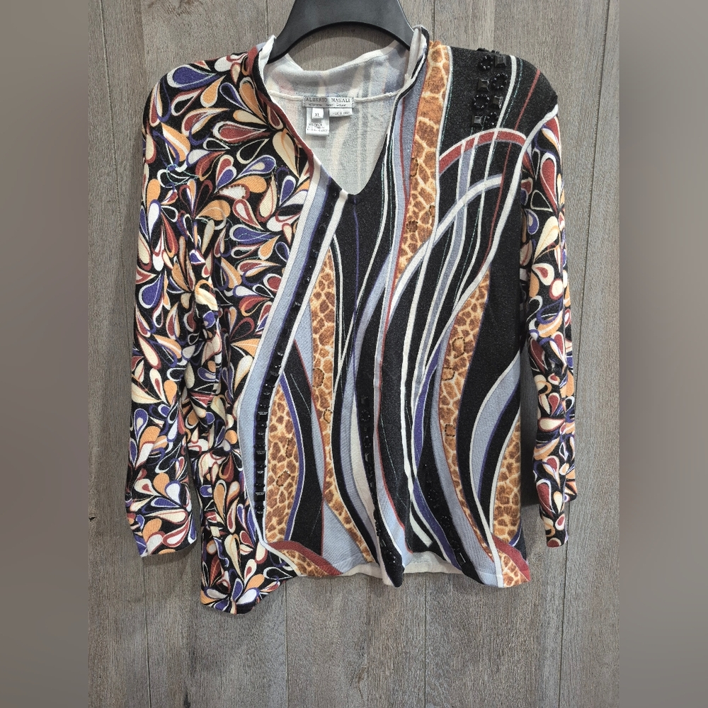 Alberto Makali Long Sleeve Shirt Jeweled Shirt (Size XL)